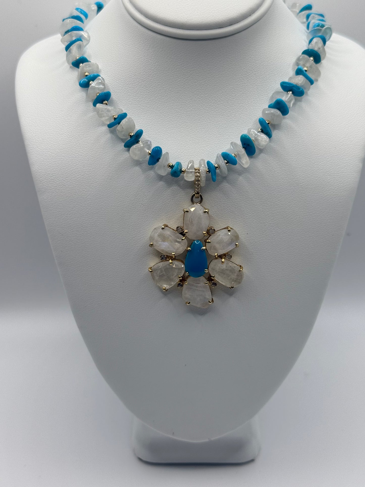 Moonstone and Sleeping Beauty Flower Necklace