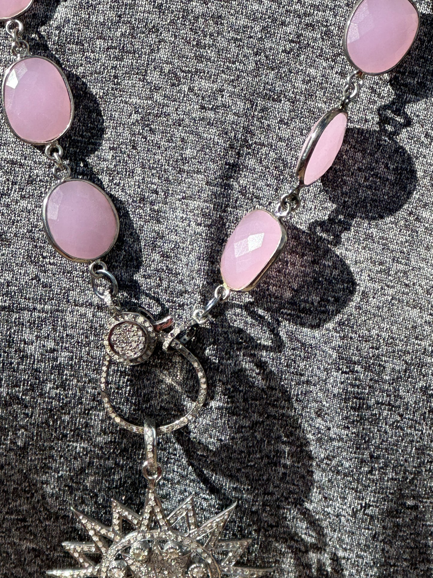 Rose Quartz and Diamond Sun Necklace