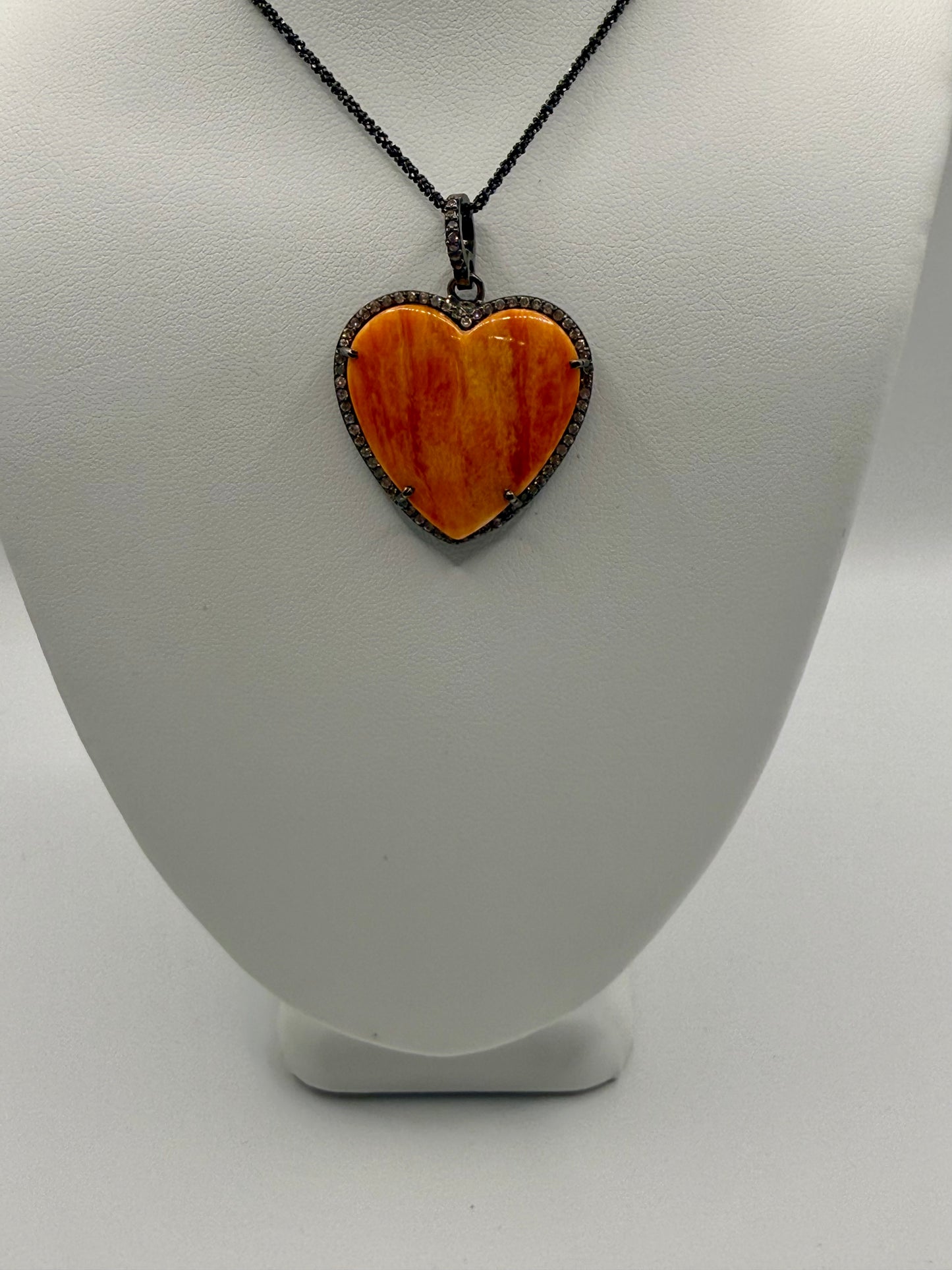 Spiny Oyster and Diamond Heart Necklace