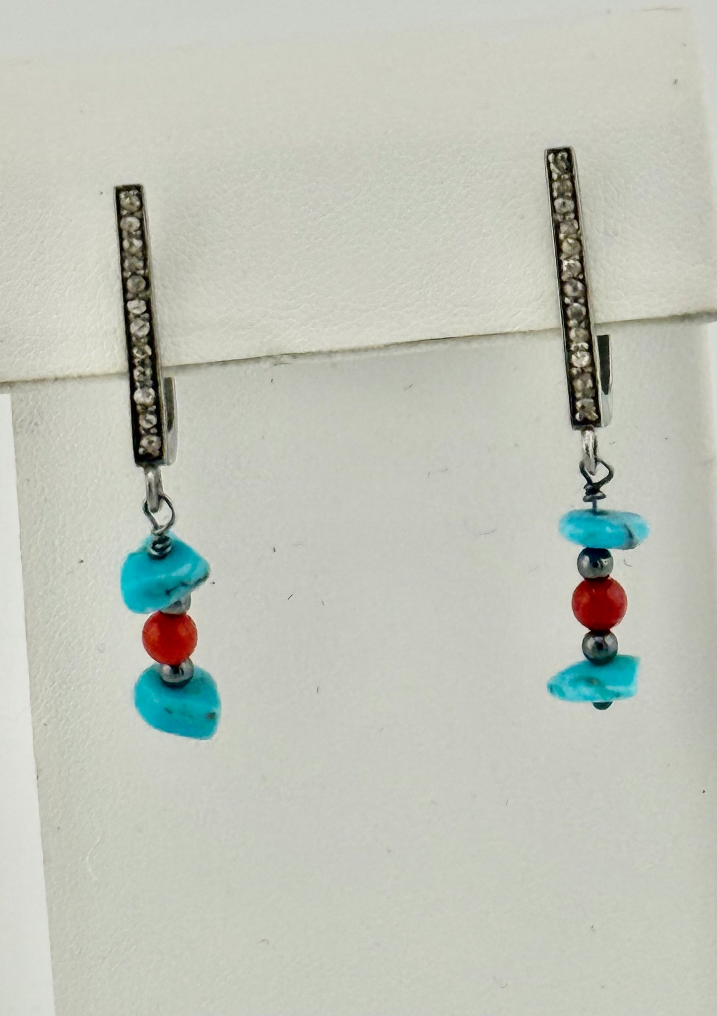 Turquoise Coral & Diamond Earrings