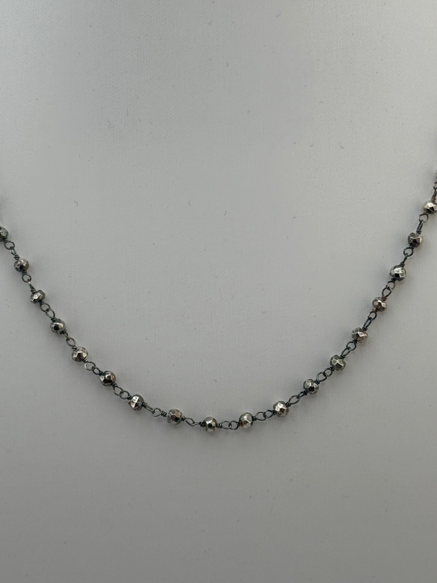Quartz and Oxidized Sterling Silver Chain Necklace 16"