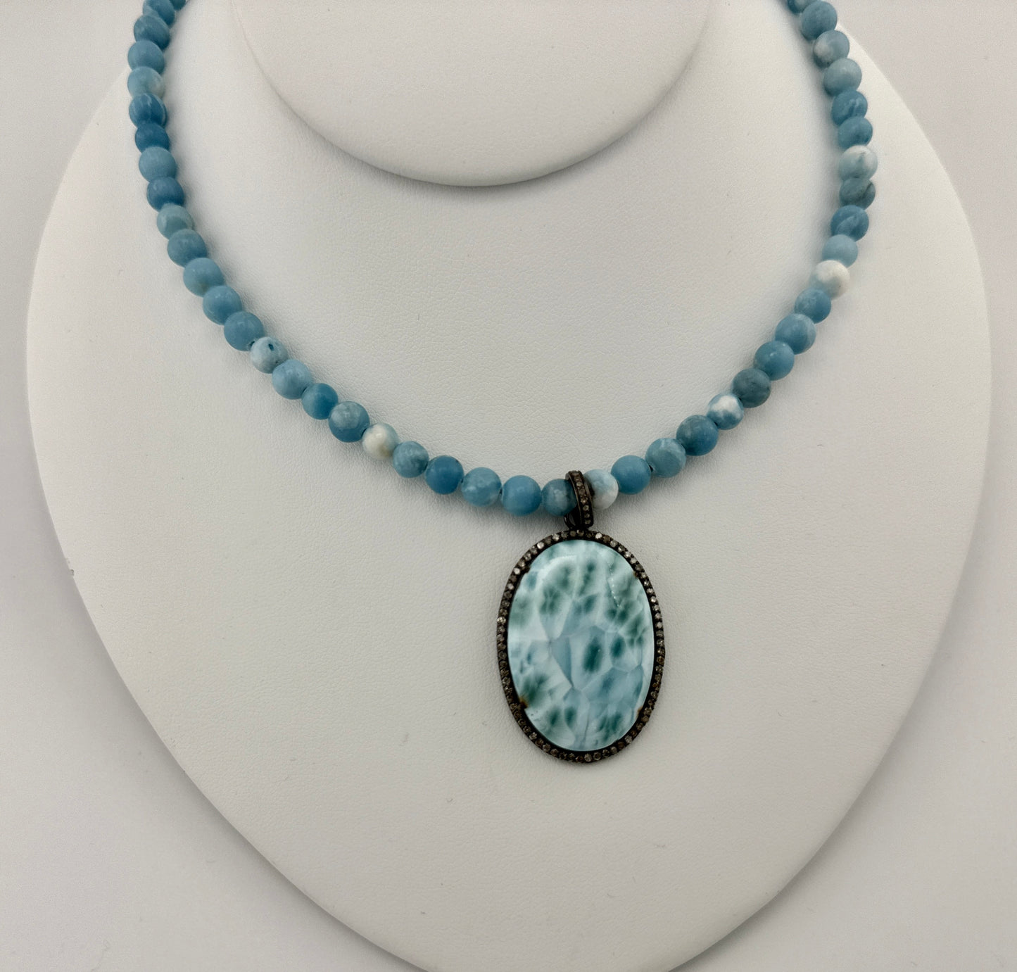 Larimar and diamond necklace