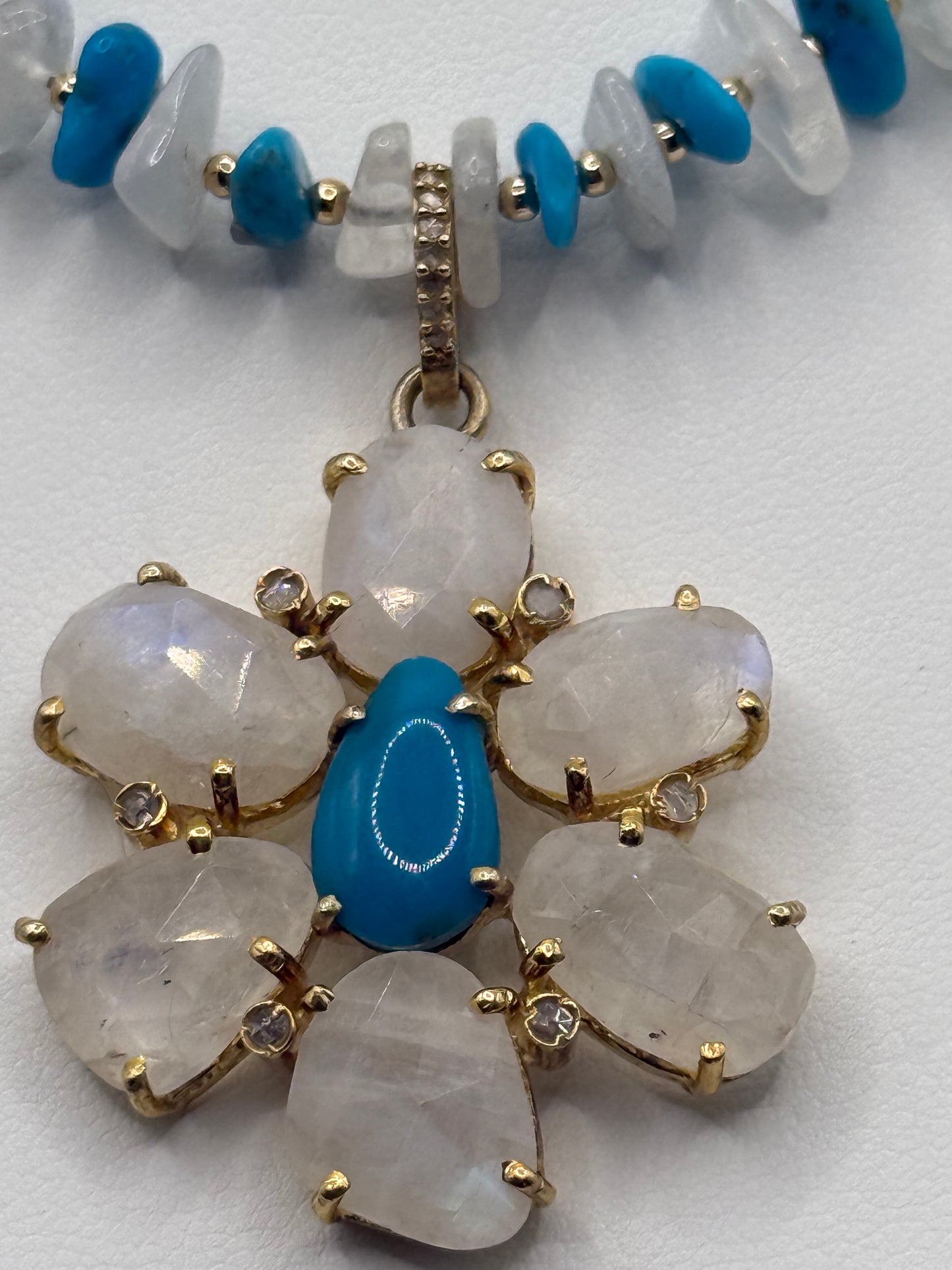 Moonstone and Sleeping Beauty Flower Necklace