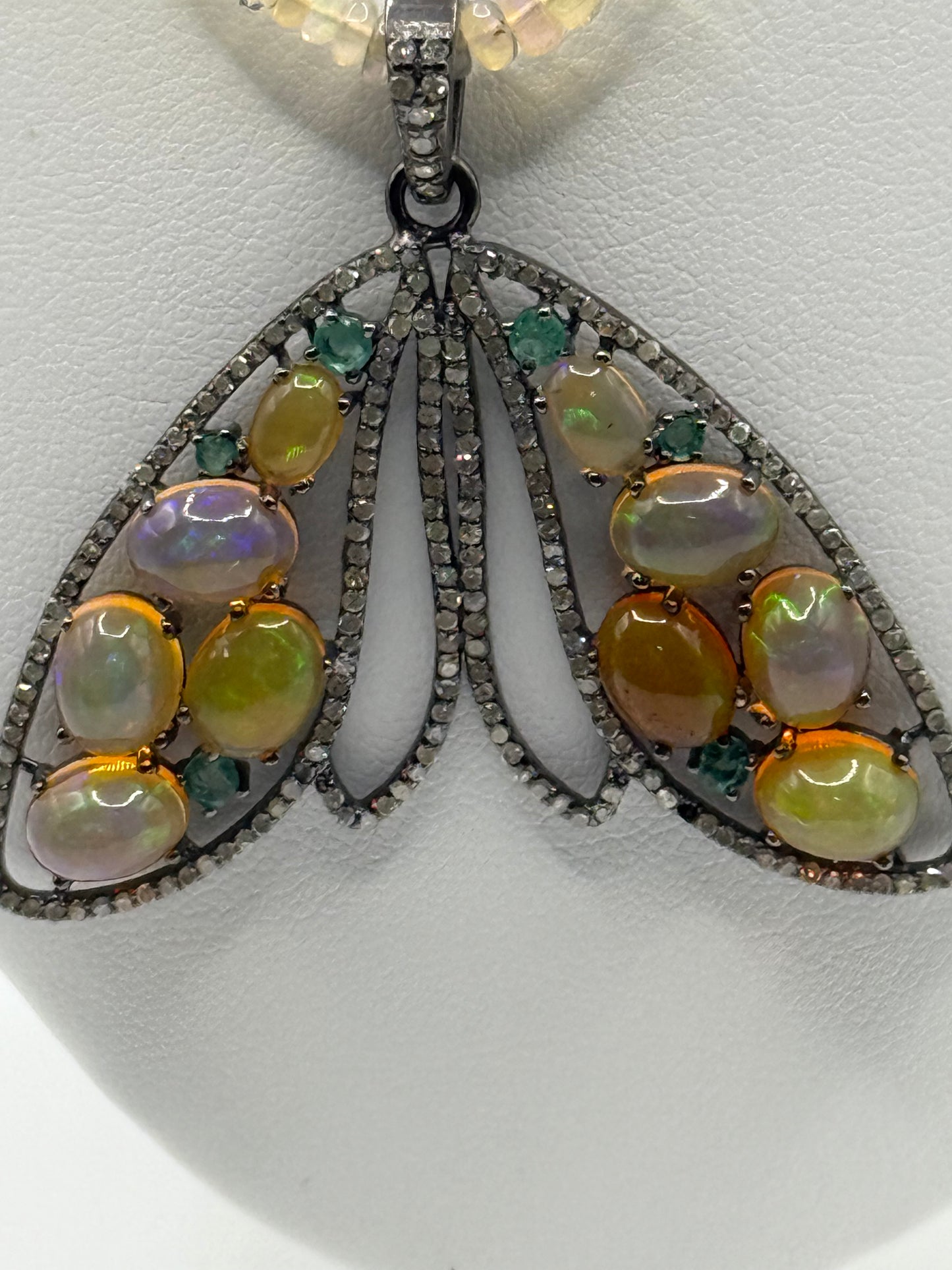 Opal Emerald and Diamond Insect Necklace