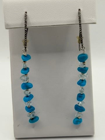 Sleeping Beauty Turquoise, Blue Topaz & Diamond Earrings