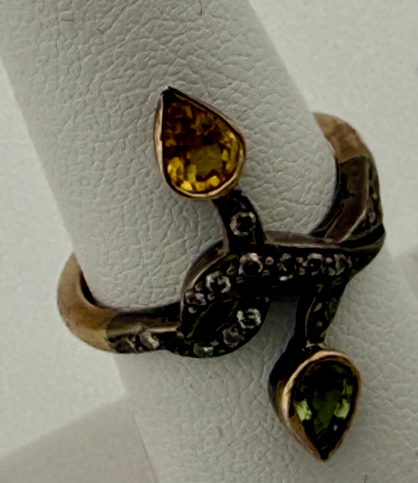 Citrine Peridot and Diamond 14KT Gold Ring