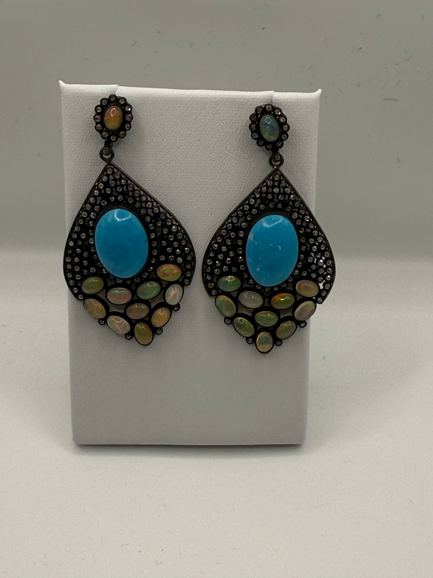 Turquoise Opal and Diamond Earrings