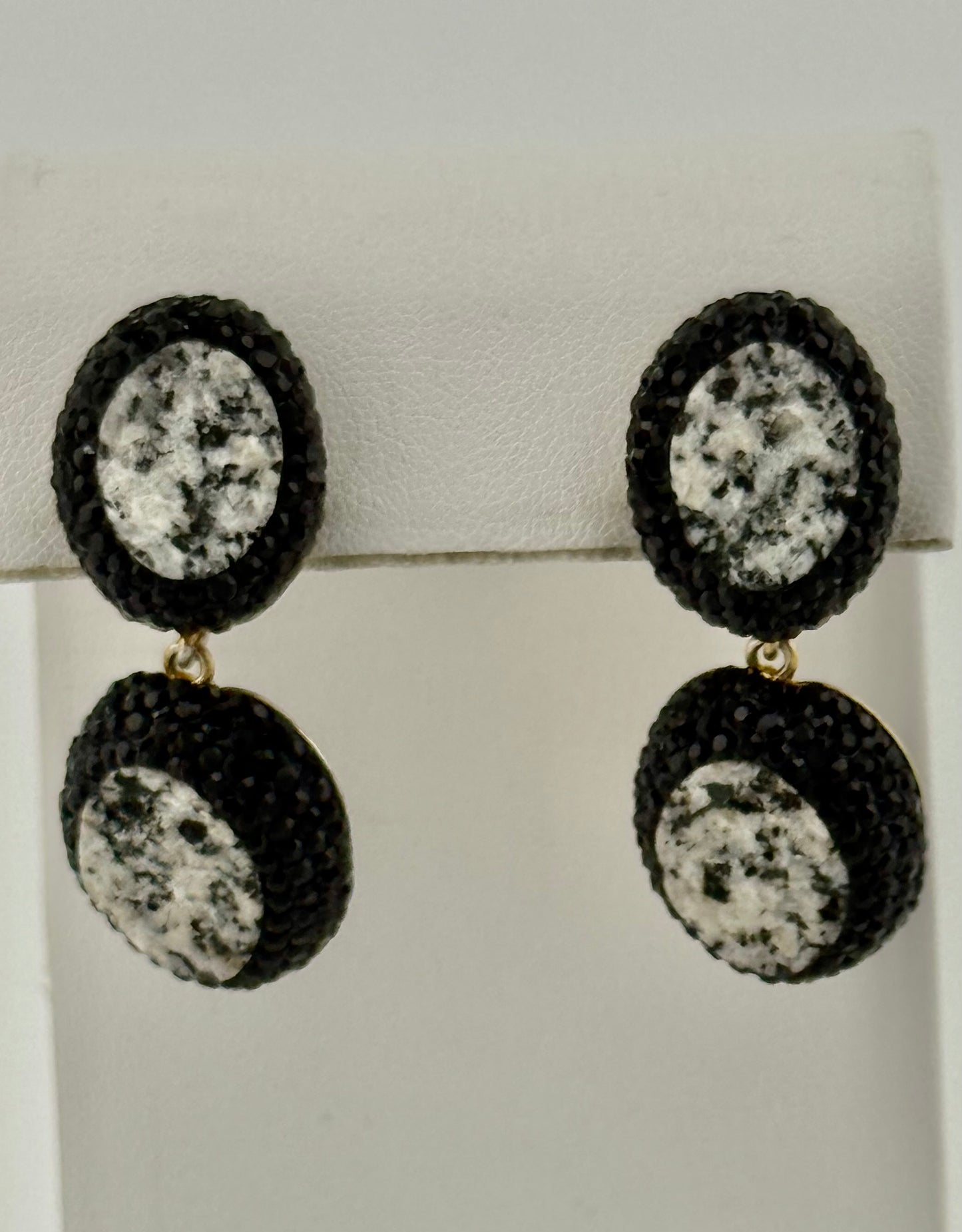 Dendritic Agate and Black Crystal Earrings