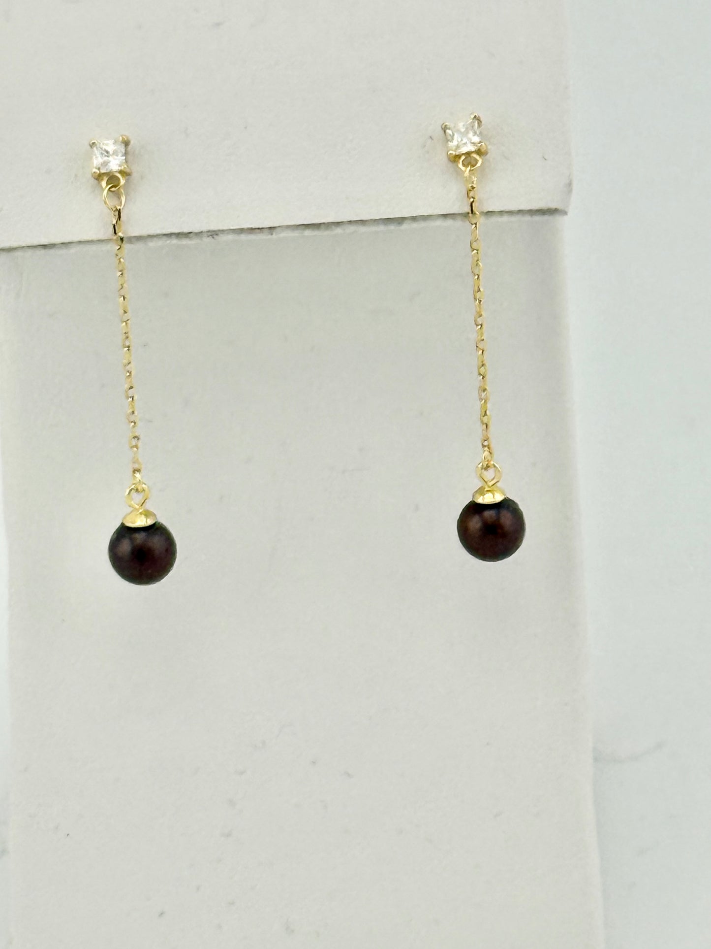 Brown Pearl and Cubic Zirconia Earrings