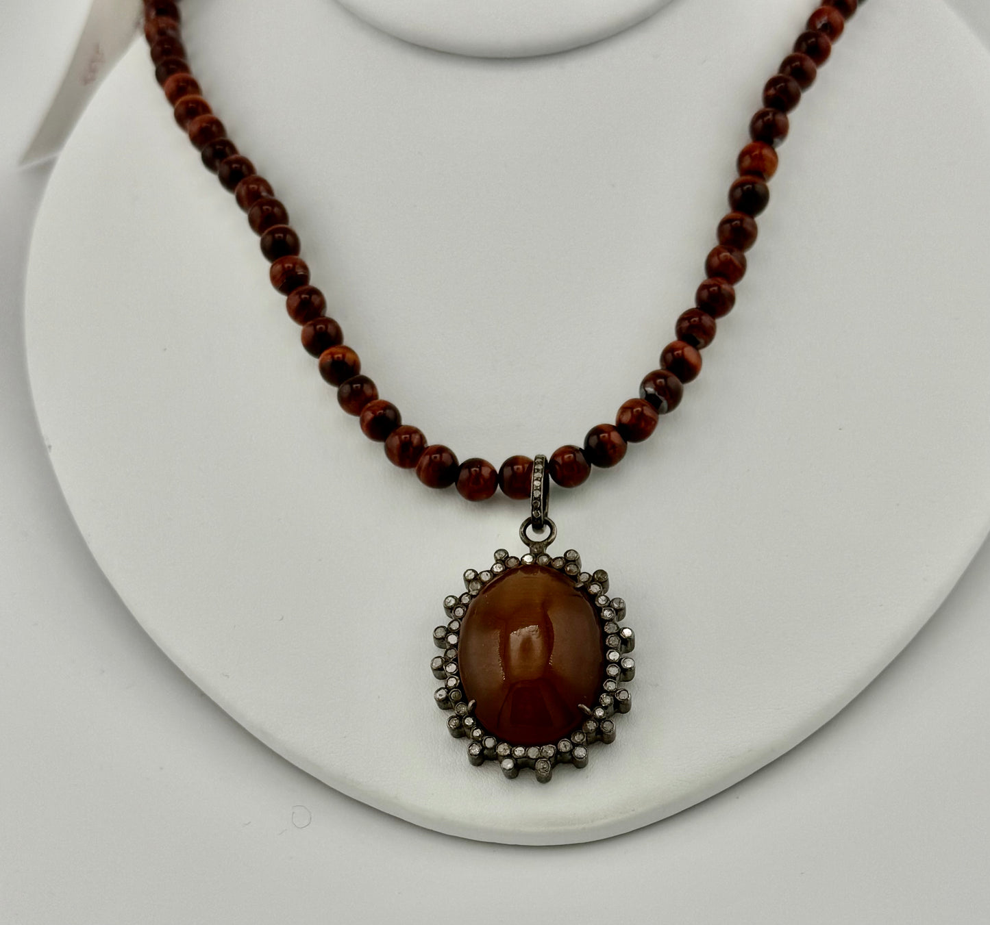 Chalcedony, Diamond & Tiger's Eye Necklace