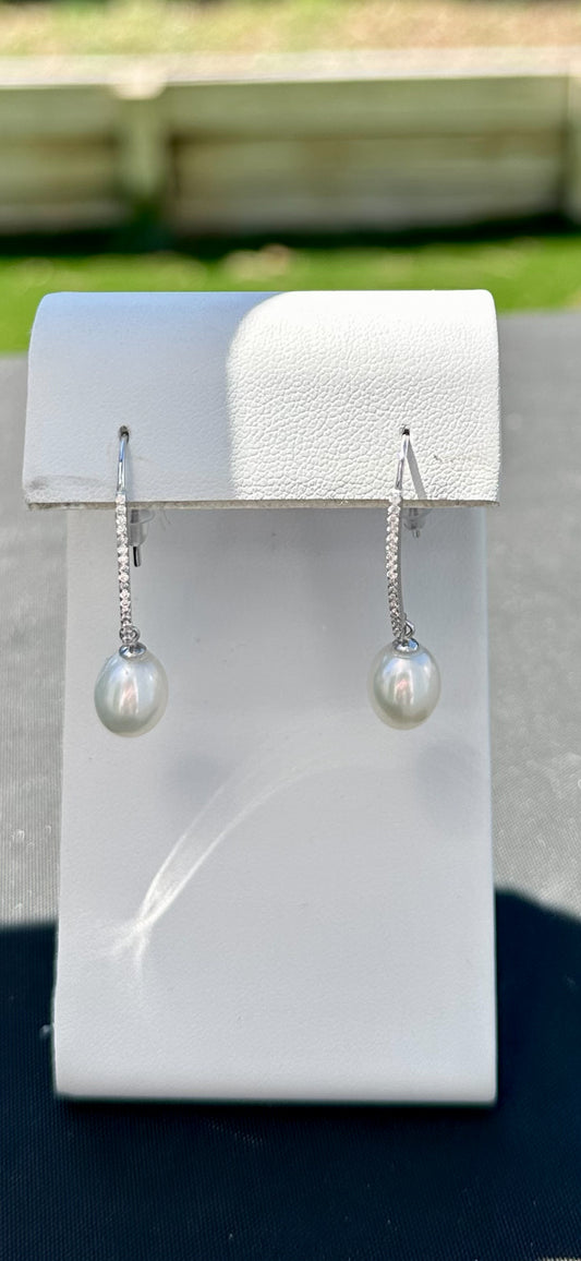 Pearl & CZ Dangle Earrings