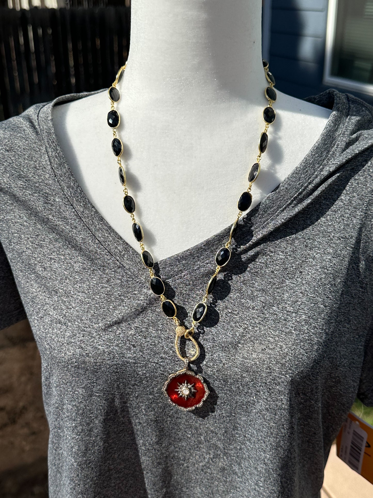 Diamond, Enamel and Black Onyx Necklace