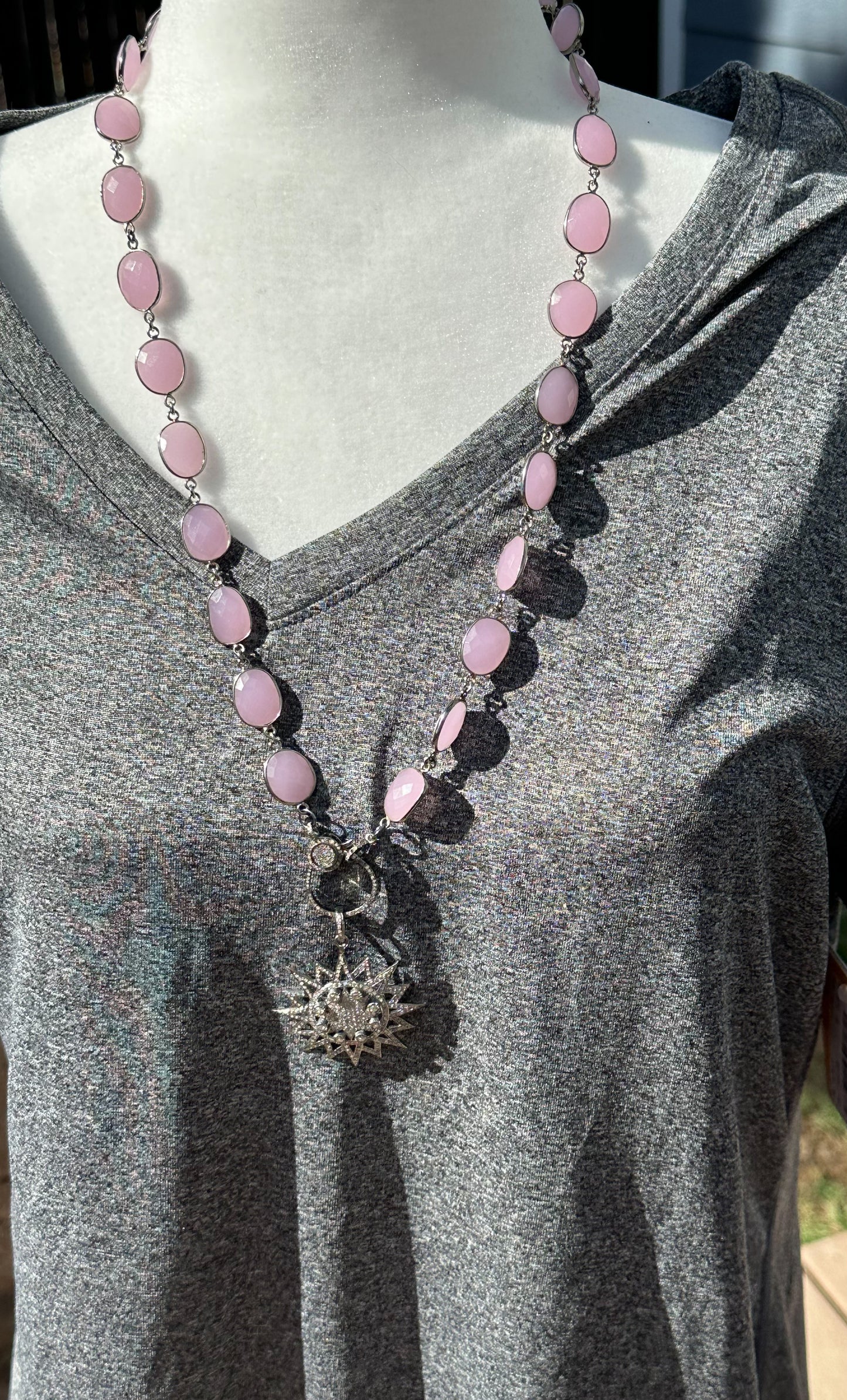 Rose Quartz and Diamond Sun Necklace