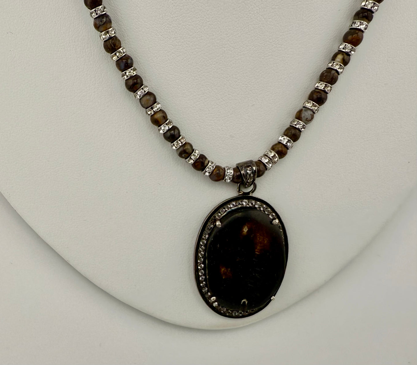 Quartz White Topaz Lace Opal & Swarovski Crystal Necklace