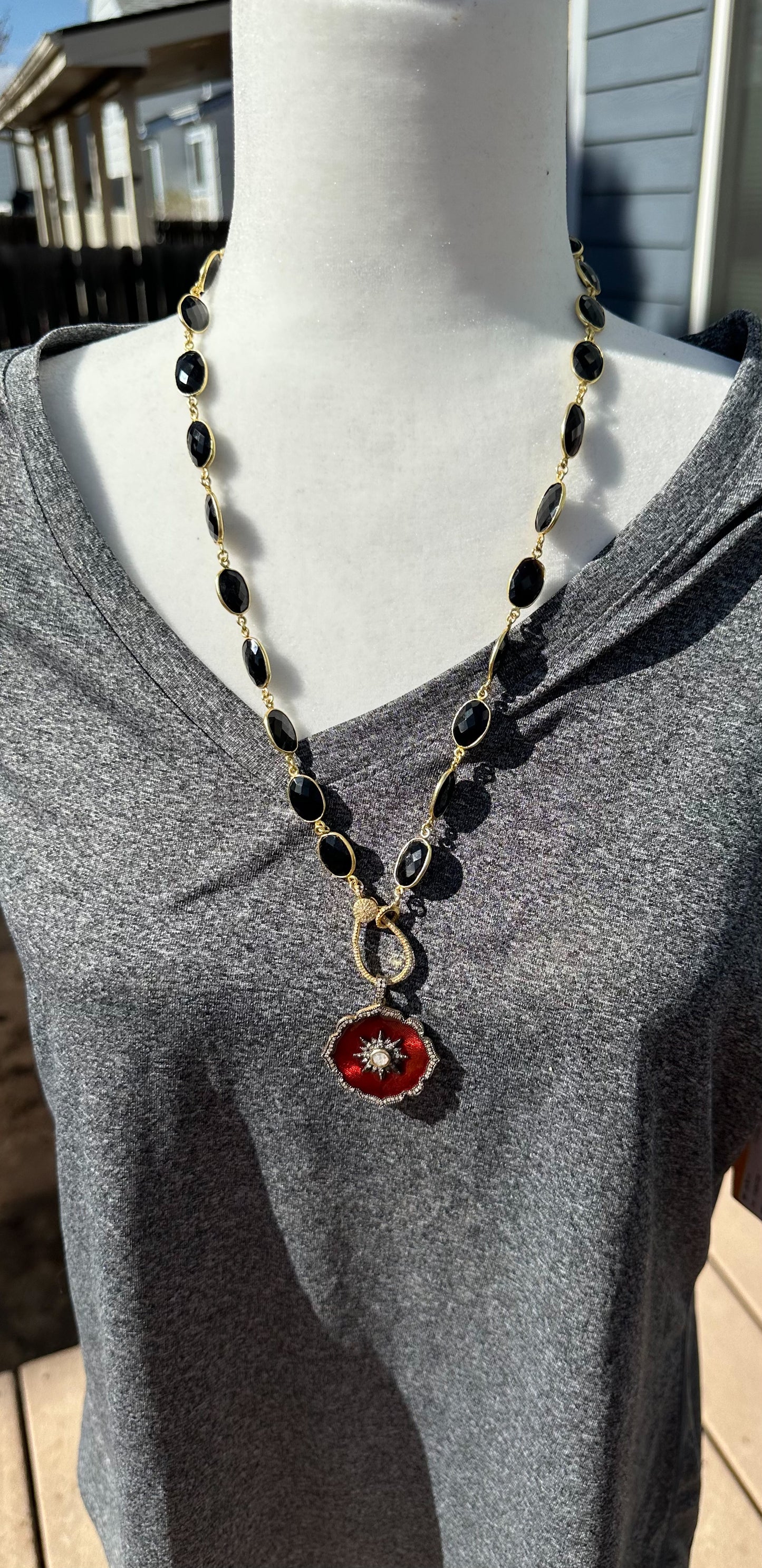 Diamond, Enamel and Black Onyx Necklace