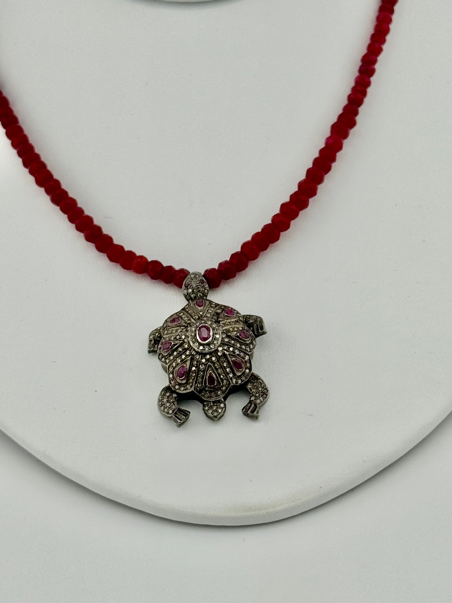 Diamond & Ruby Turtle Necklace