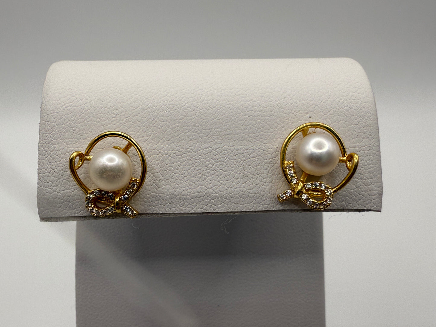 Button Pearl and Ribbon Earrings