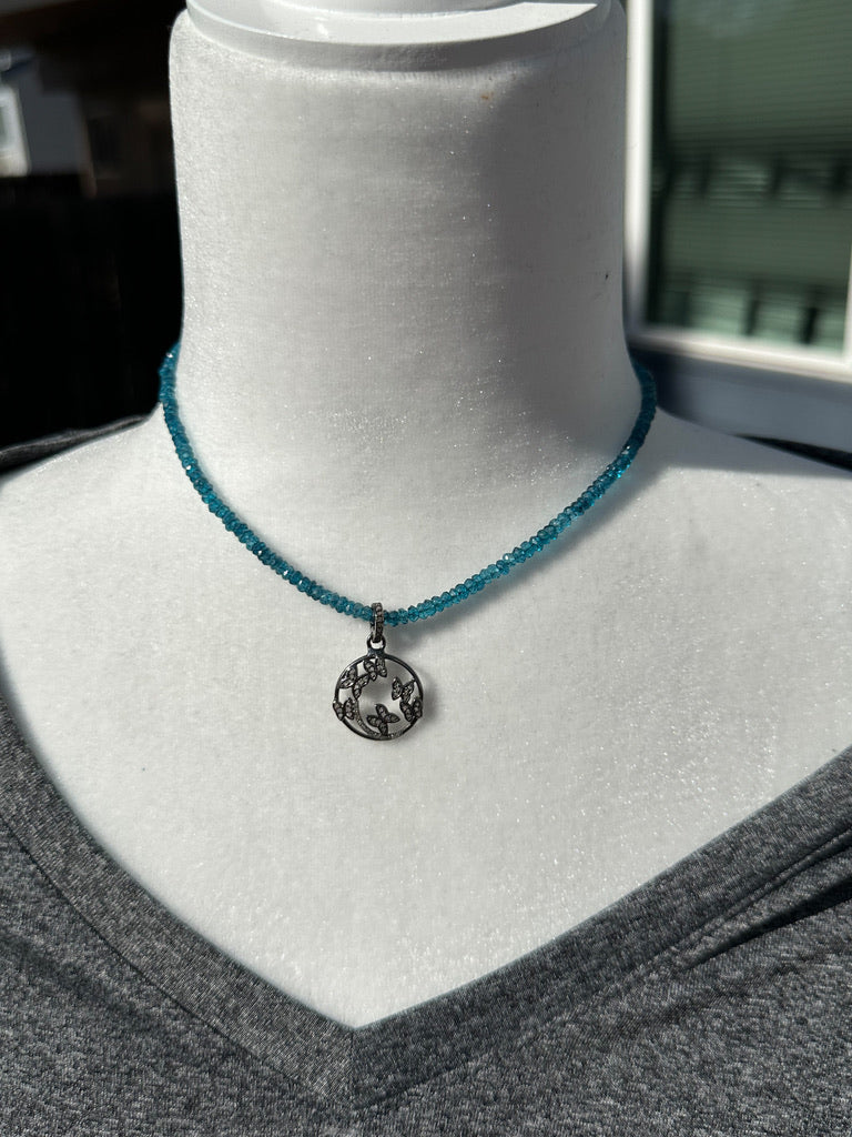 Diamond and London Blue Topaz Butterfly Necklace