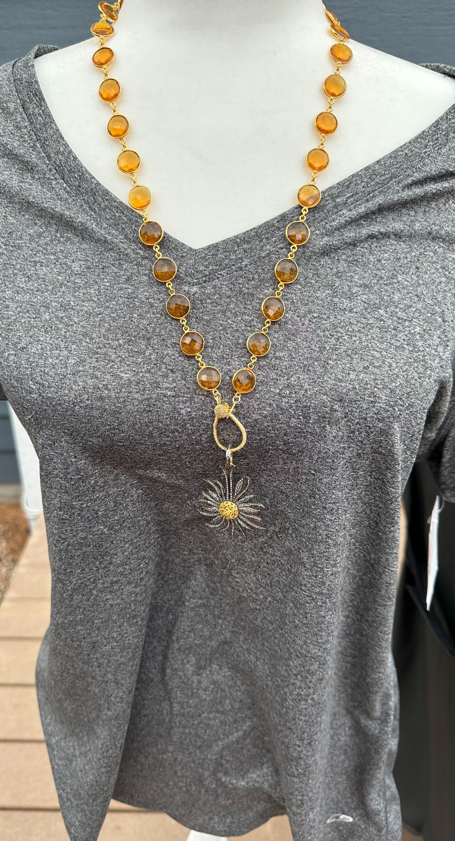 Citrine and Diamond Sun Necklace