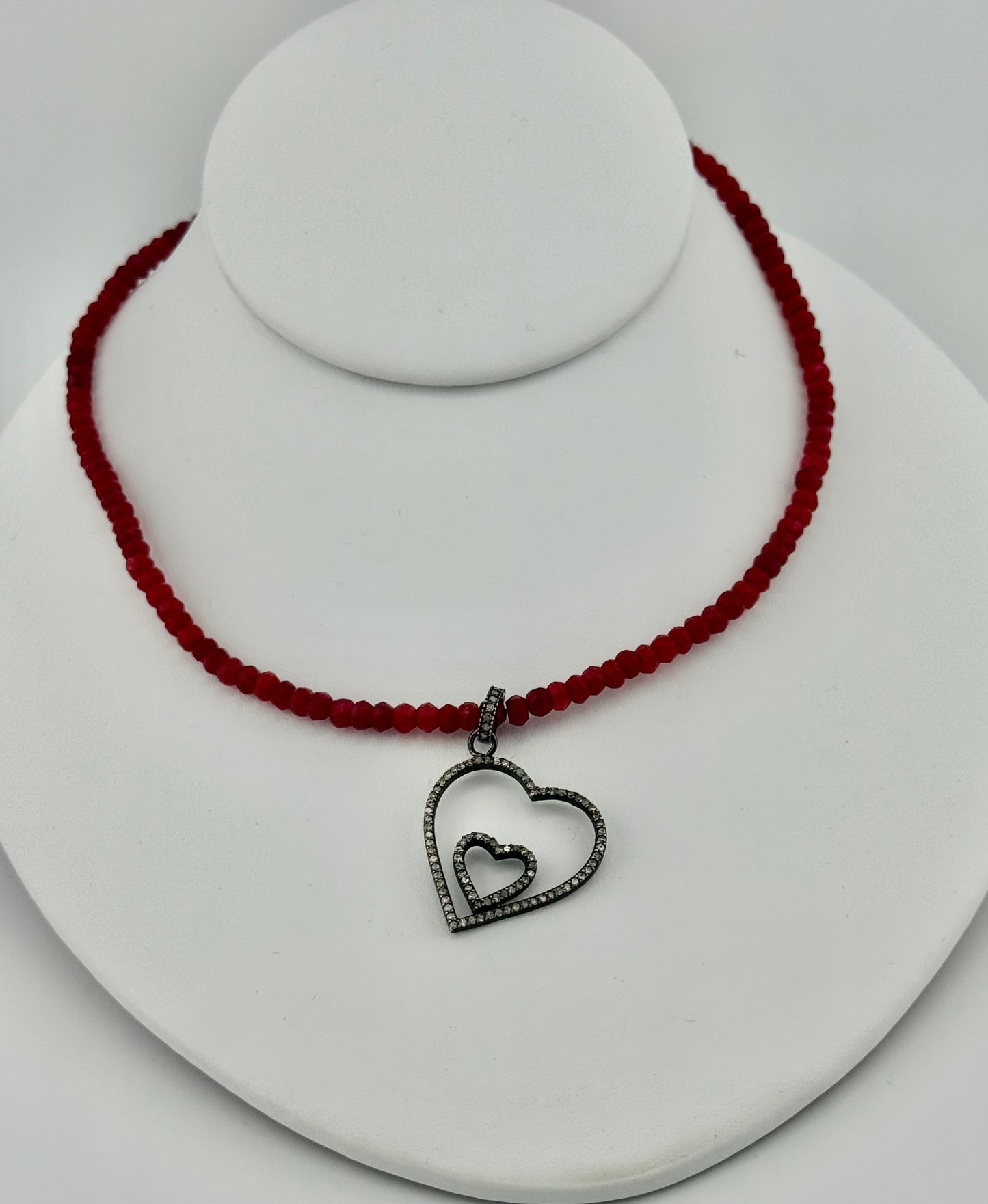 Ruby and Double Heart Necklace