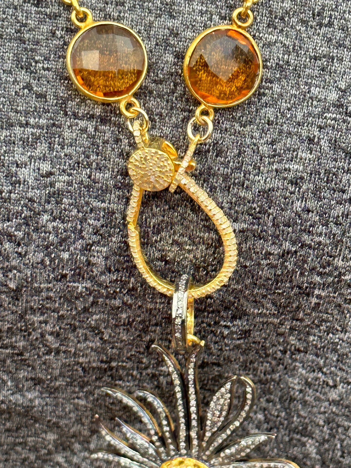Citrine and Diamond Sun Necklace