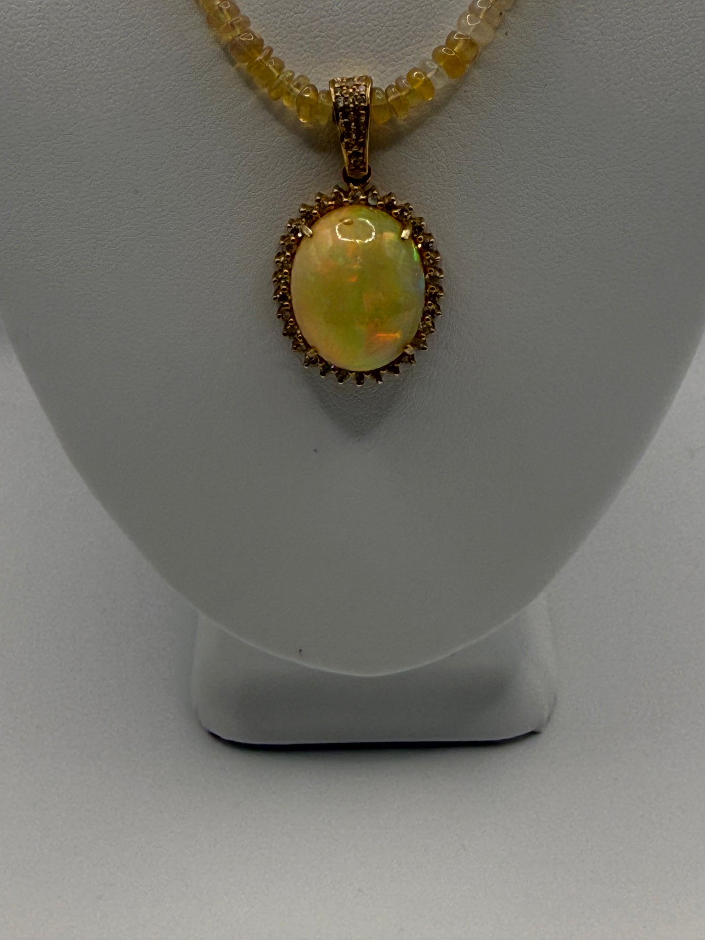 Genuine Opal and Diamond Necklace