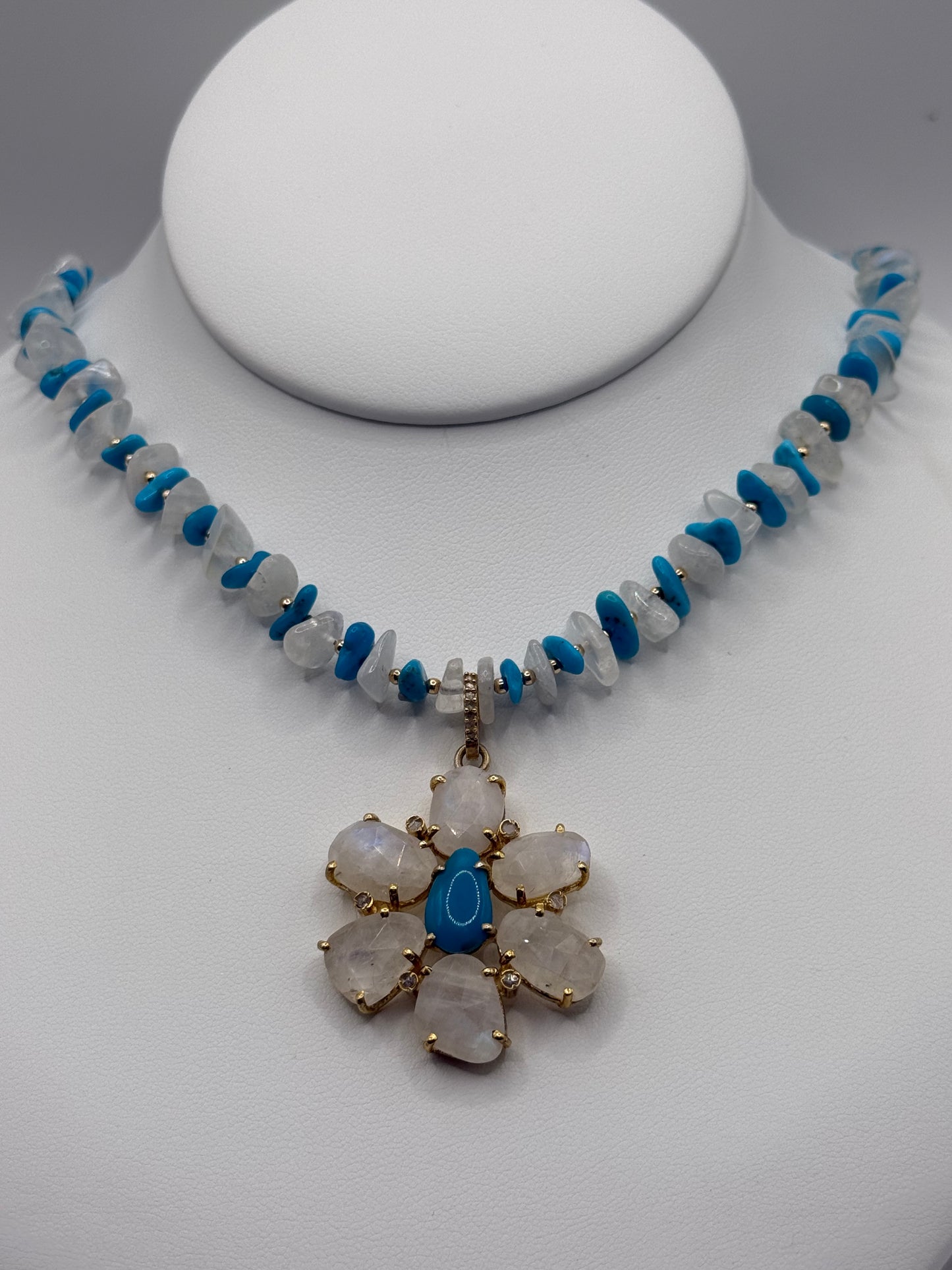 Moonstone and Sleeping Beauty Flower Necklace