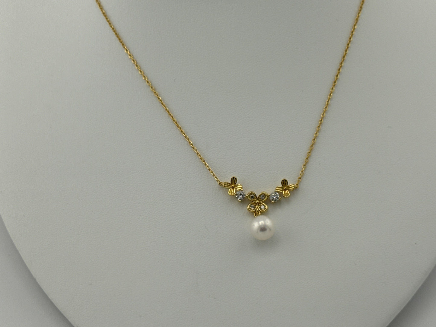 Multiflower Pearl Necklace - Gold