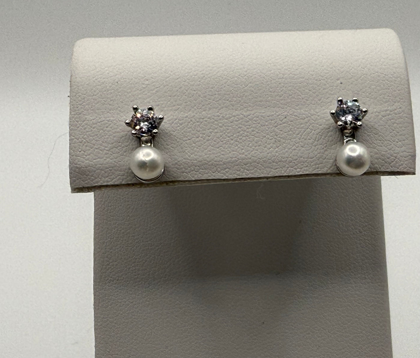 Button Pearl and CZ earrings