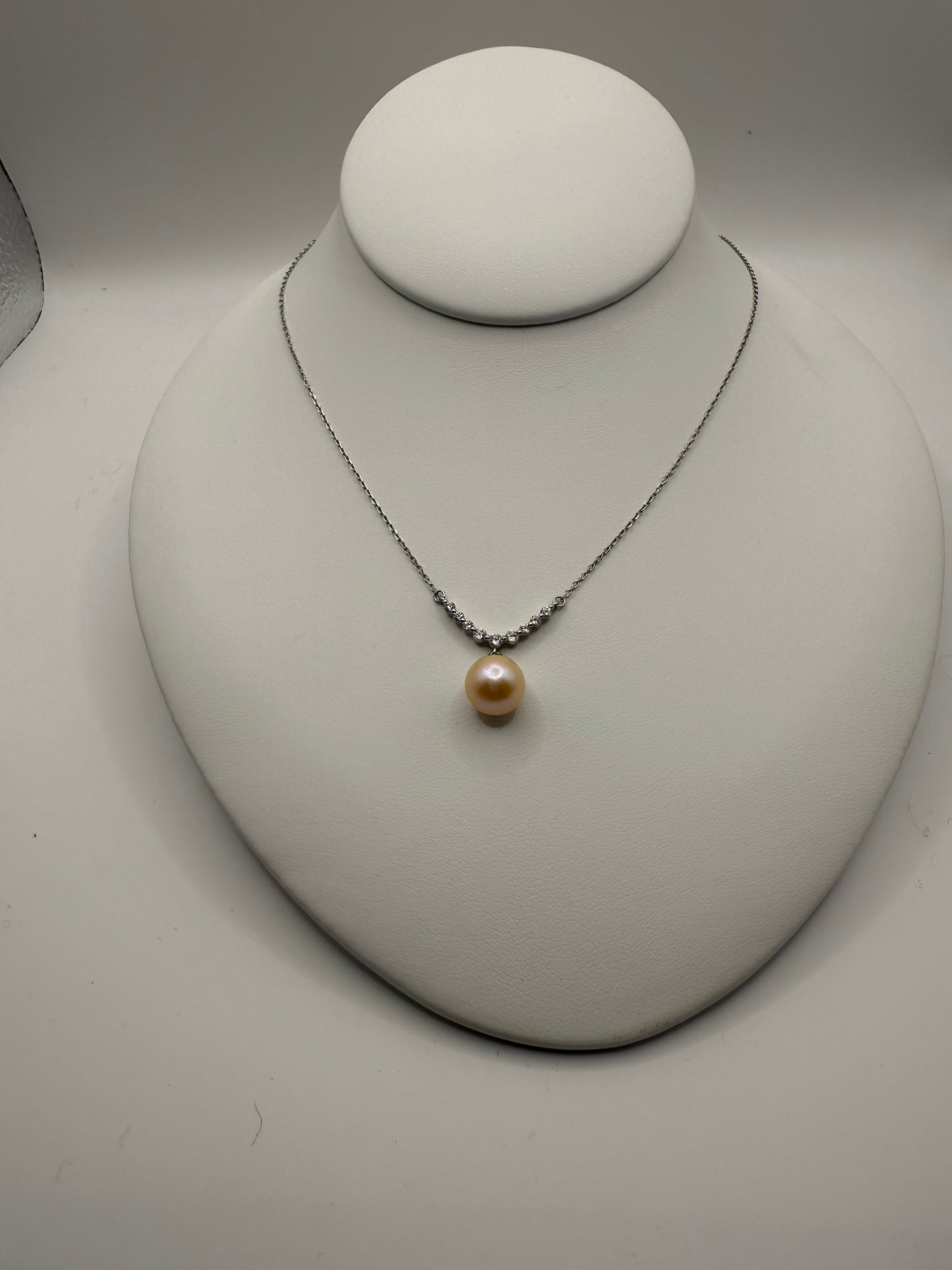 Peach Pearl and Cubic Zirconia Necklace