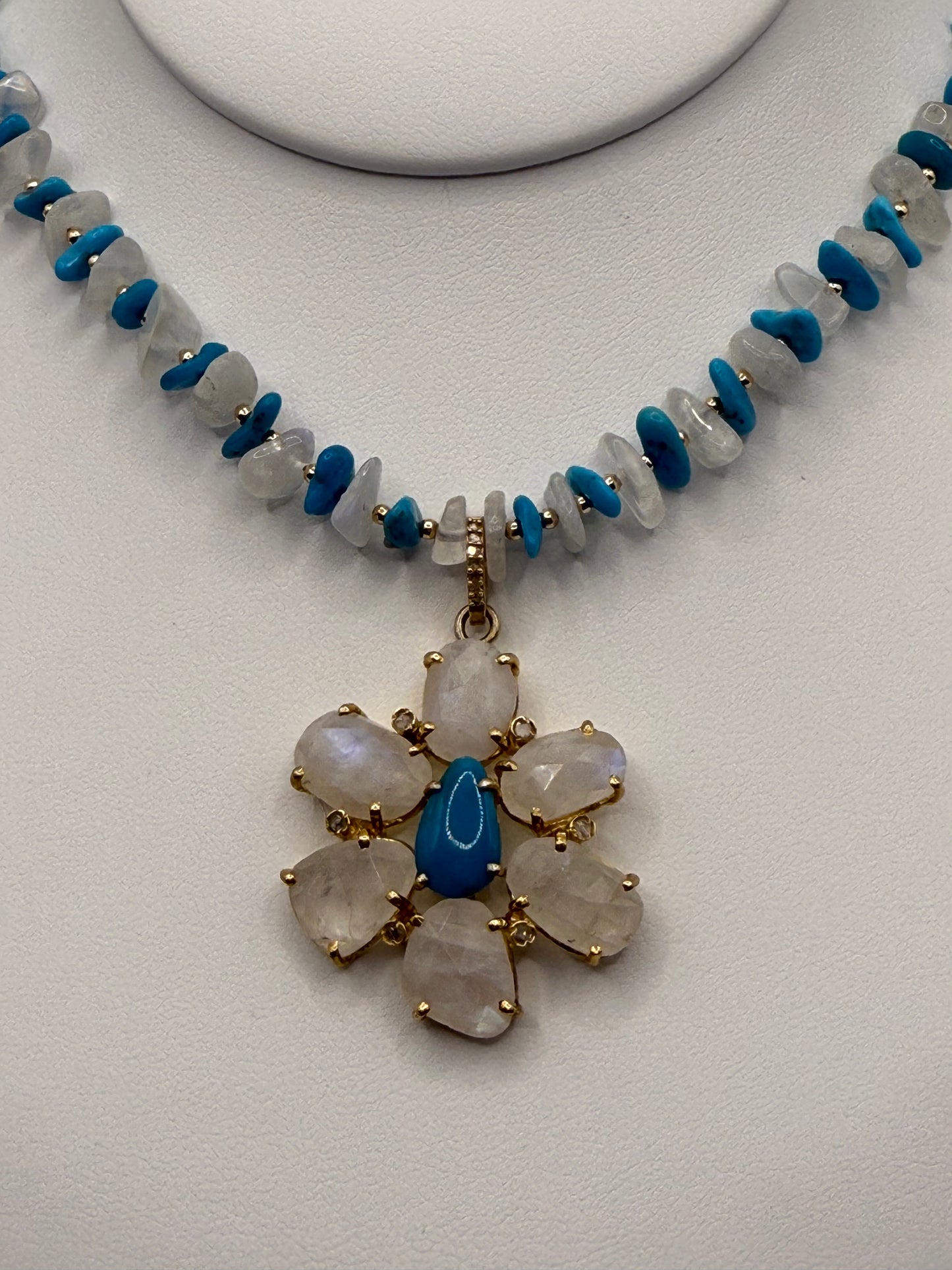 Moonstone and Sleeping Beauty Flower Necklace