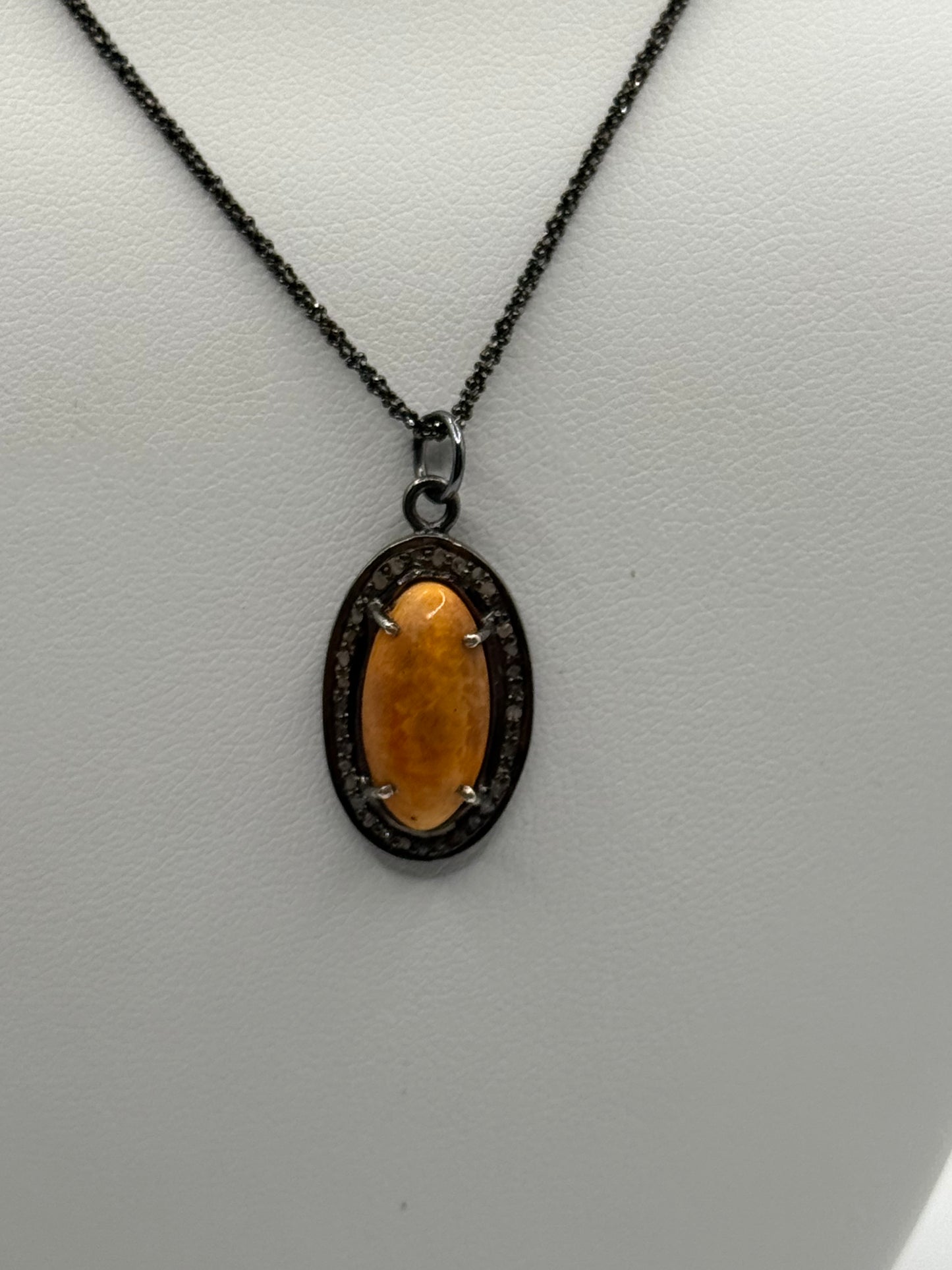 Spiny Oyster and Genuine Diamond Necklace