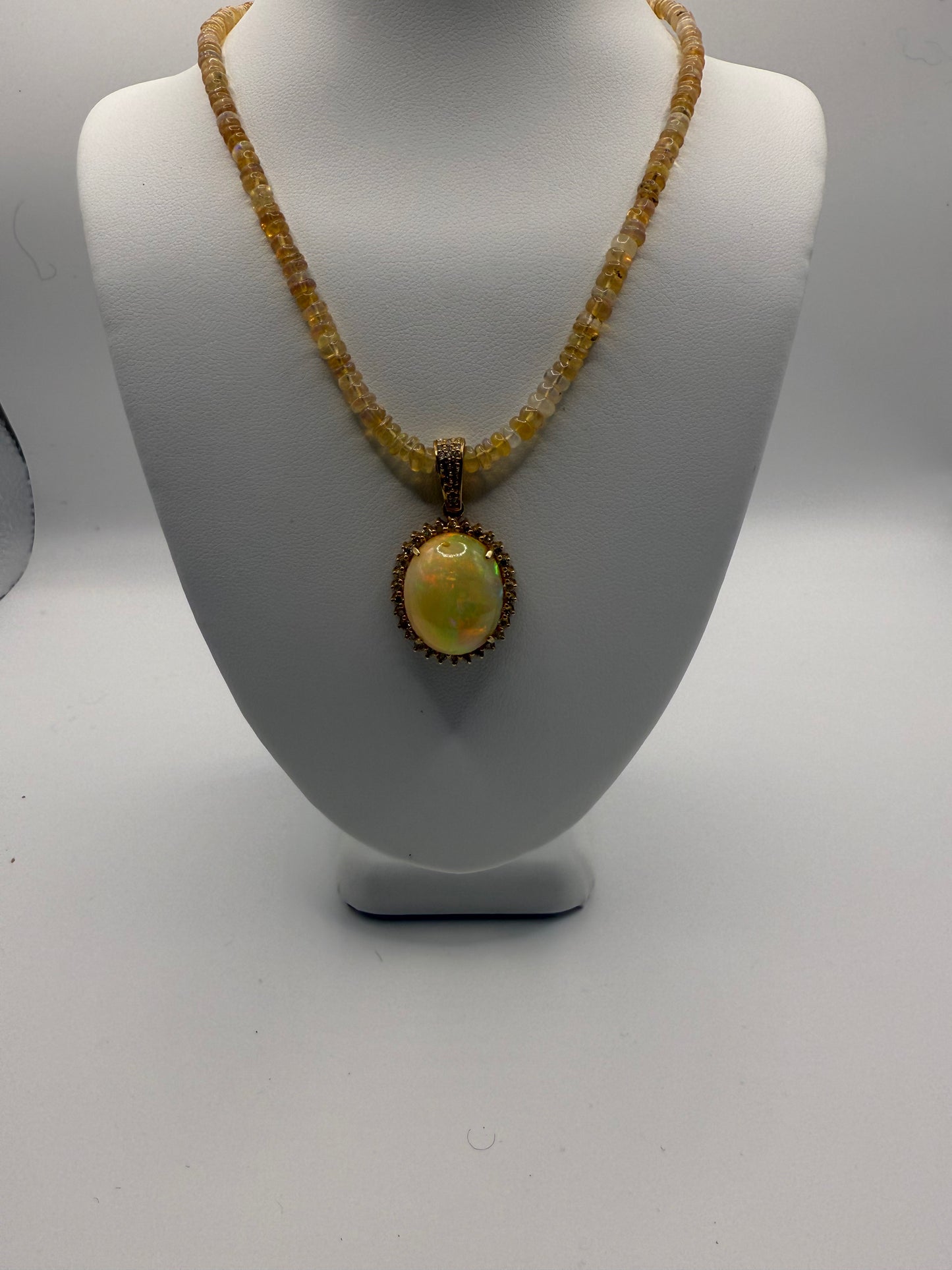Genuine Opal and Diamond Necklace