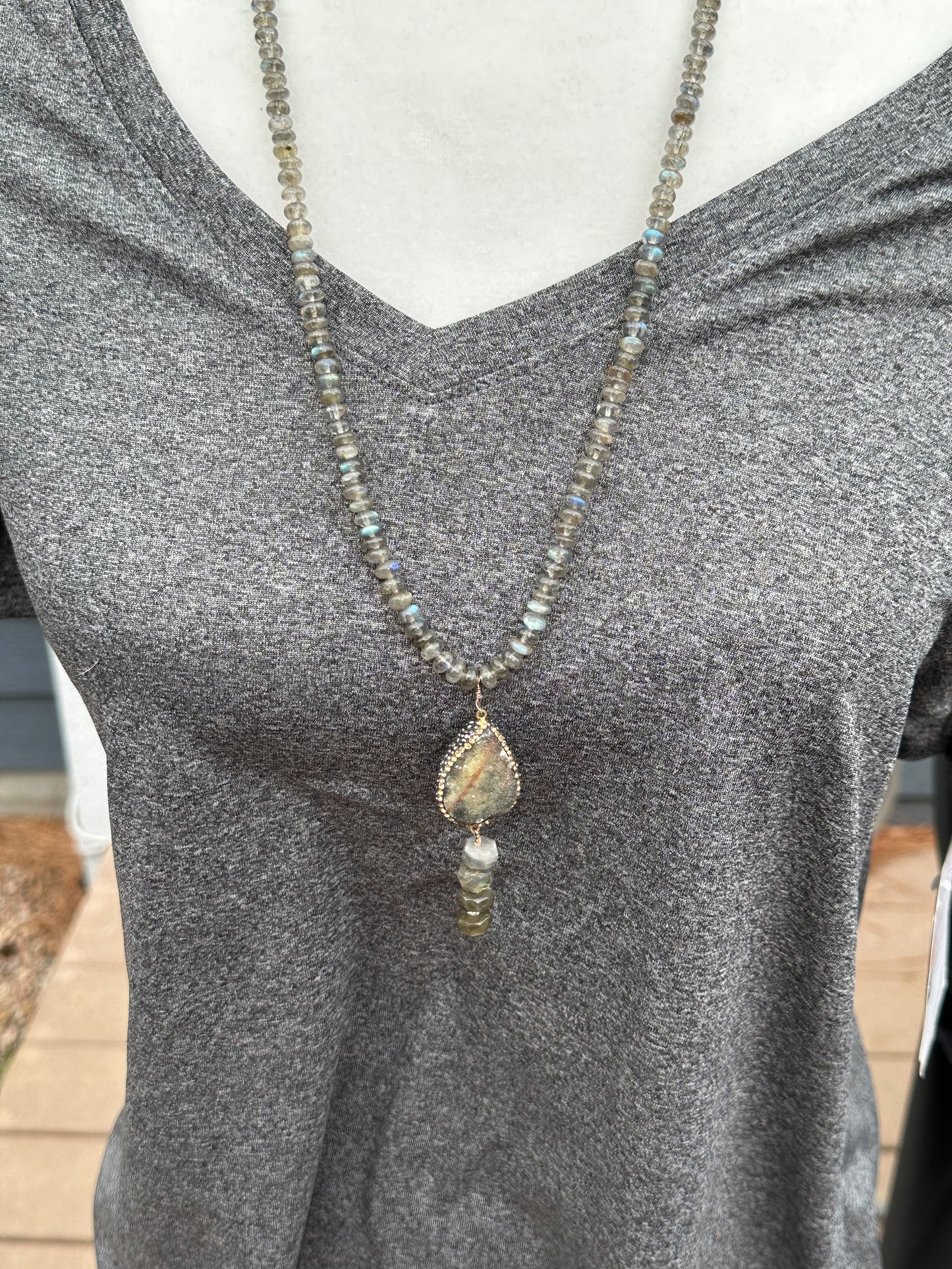 Druzy Quartz Labradorite and Swarovski Crystal Necklace