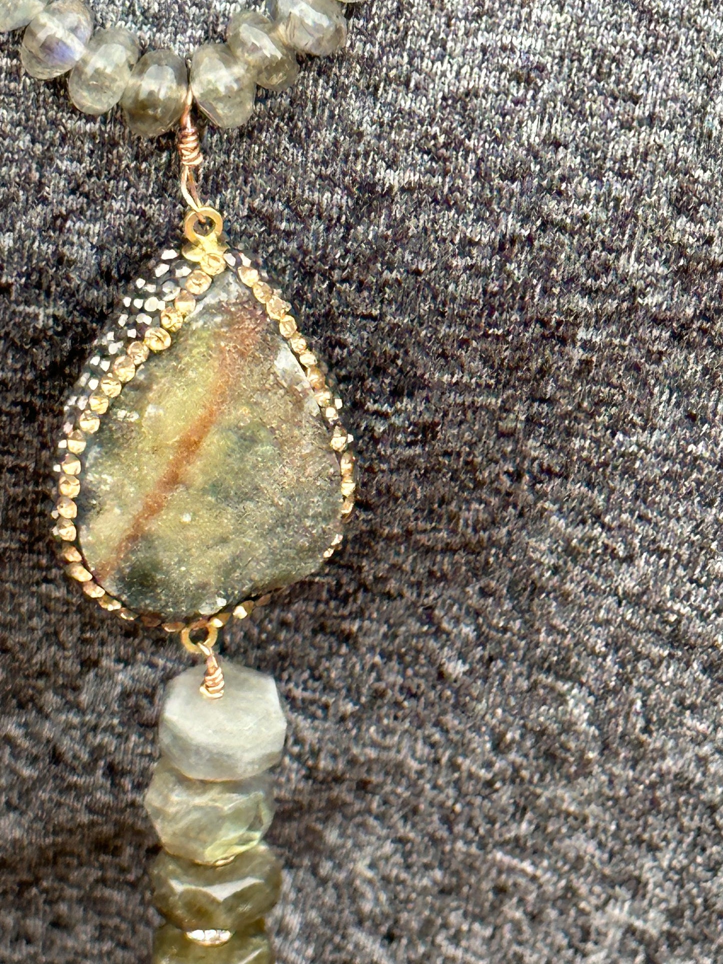 Druzy Quartz Labradorite and Swarovski Crystal Necklace