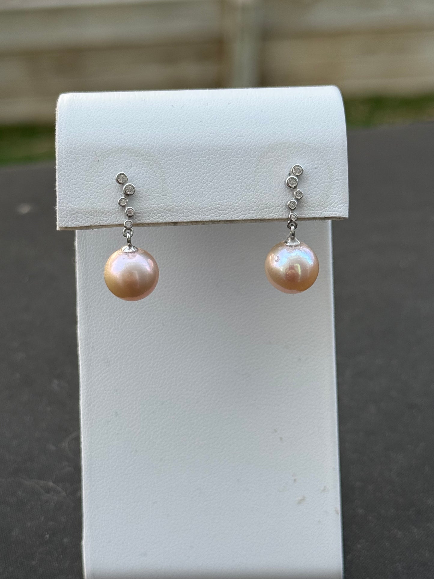 Peach Pearl & CZ Dangle Earrings