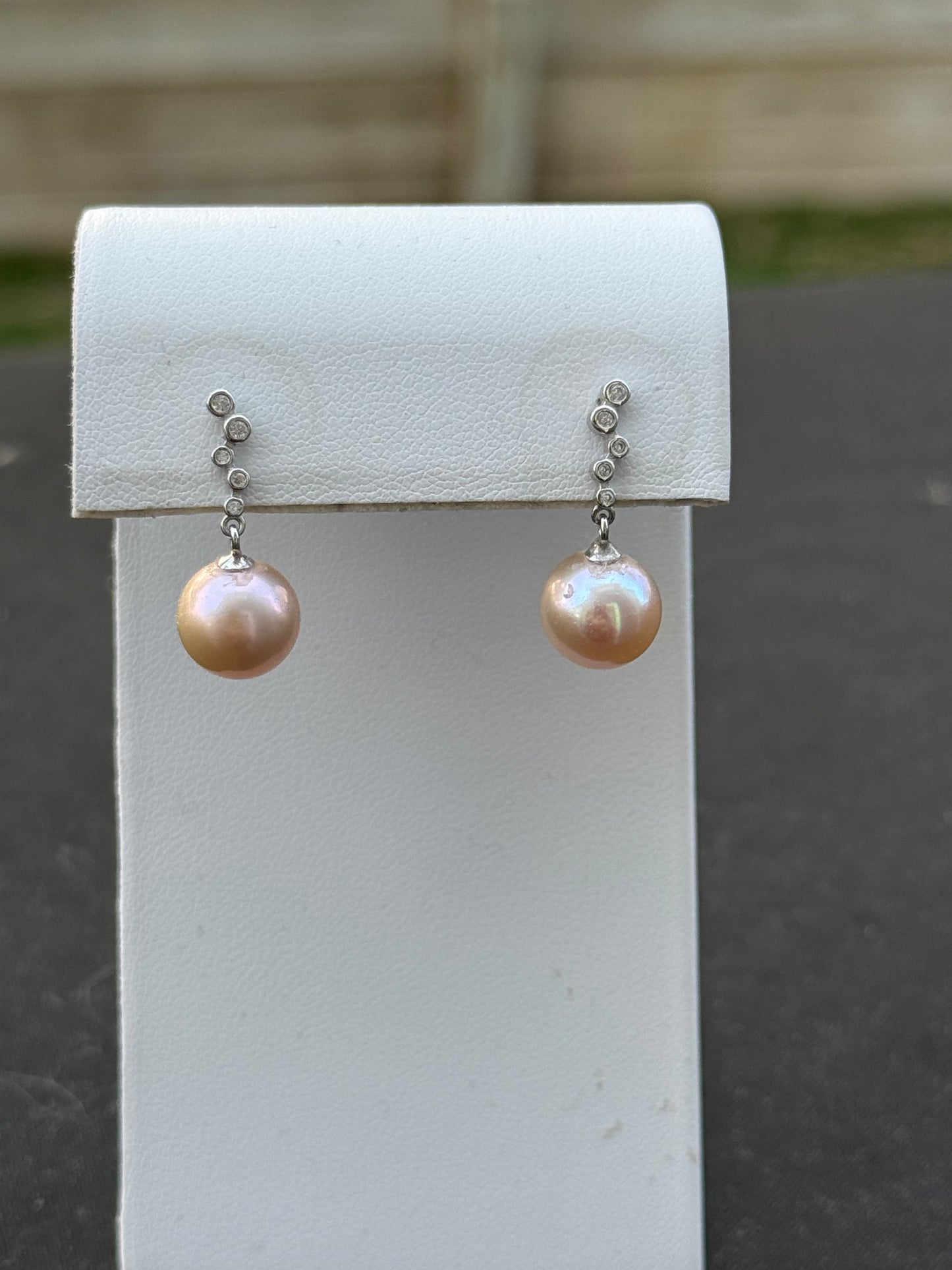 Peach Pearl & CZ Dangle Earrings