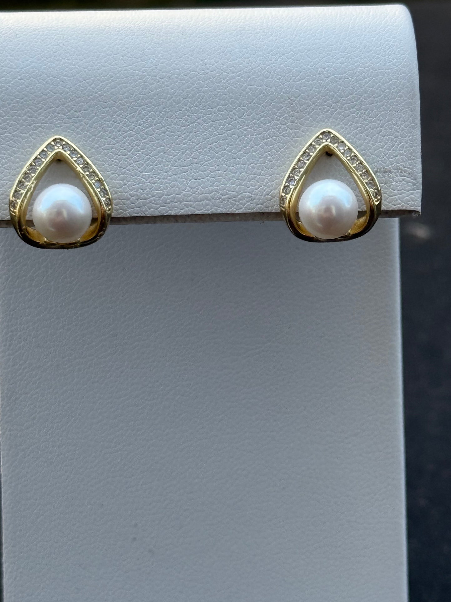 Cubic Zirconia and Pearl Tear Shaped Earrings