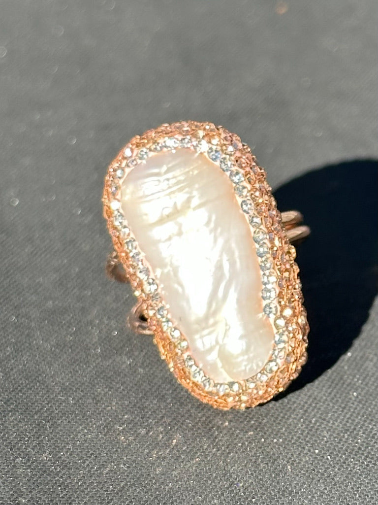 Freshwater Pearl and Swarovski Crystal Adjustable Ring