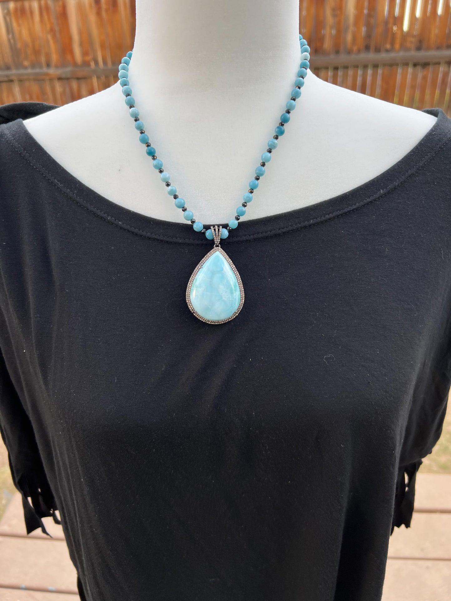 Genuine Larimar and Genuine Diamond Necklace