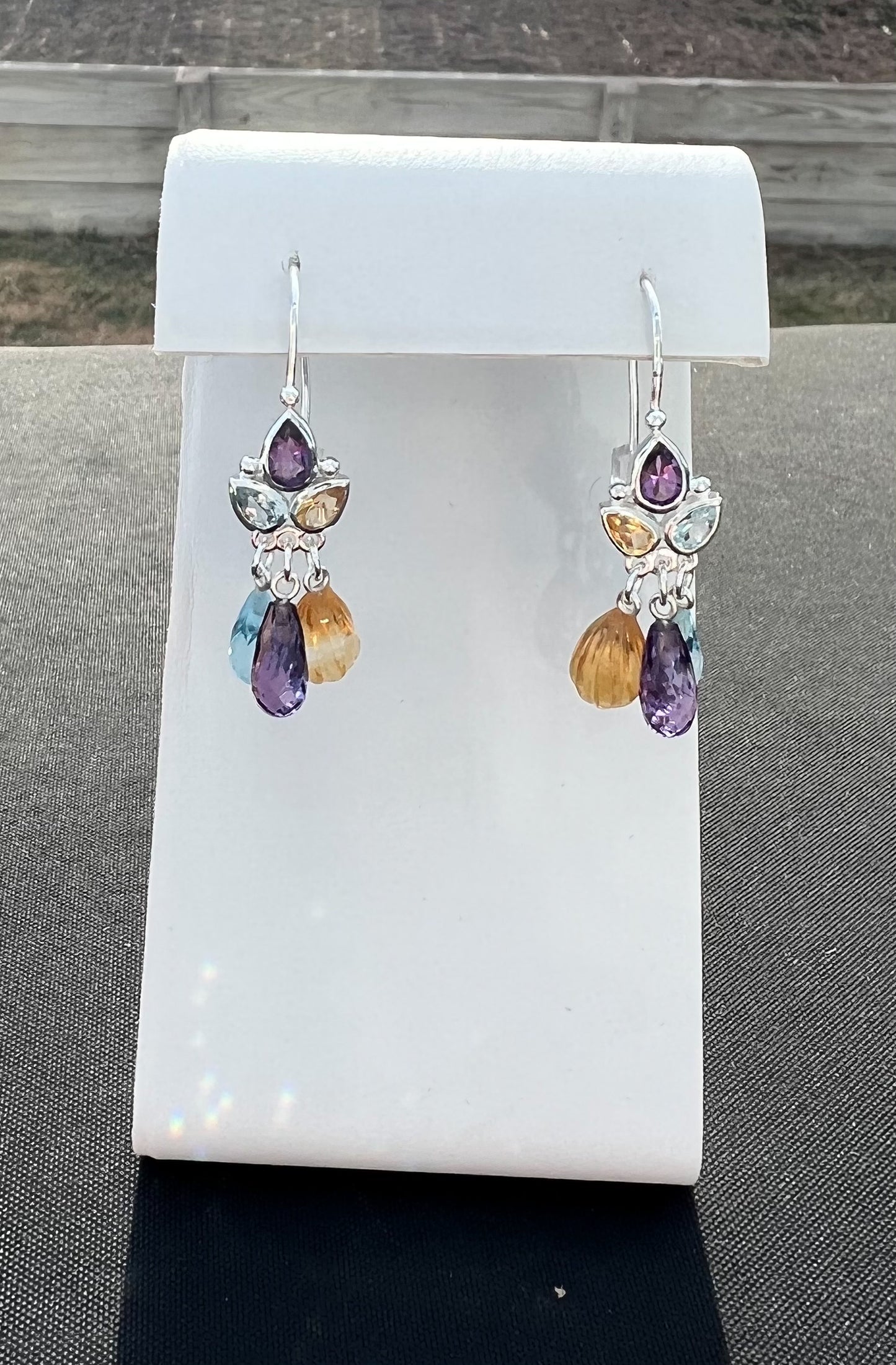 Blue Topaz, Amethyst and Citrine Earrings