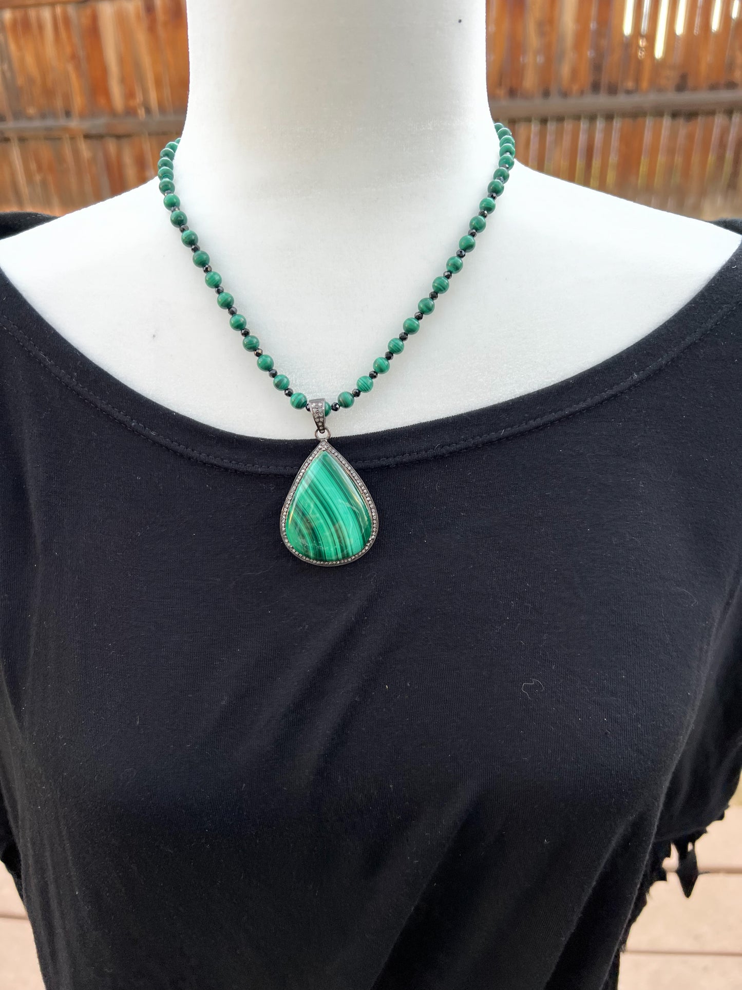 Malachite Diamond and Black Spinel Necklace
