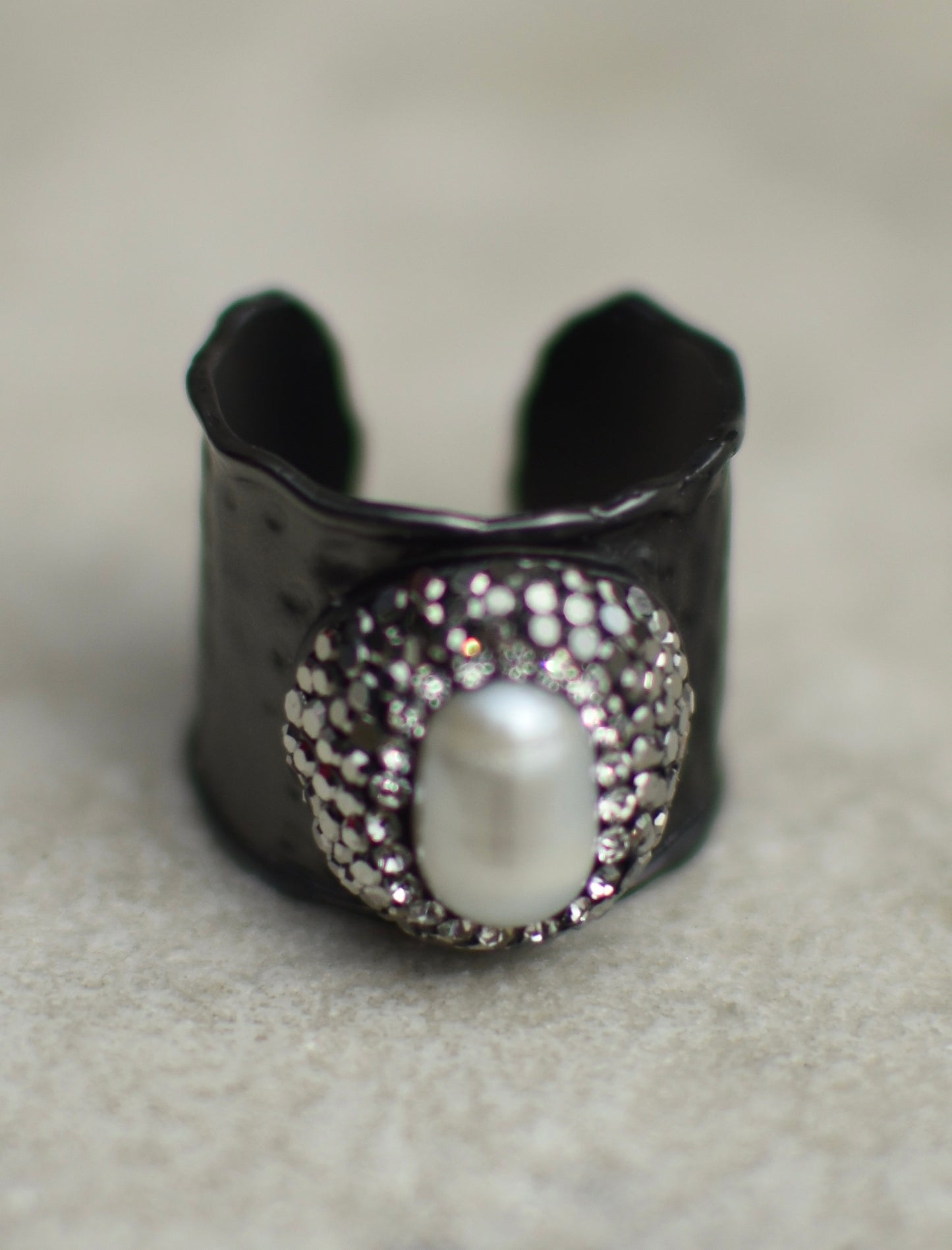 Pearl Cubic Zirconia and Brass Adjustable ring