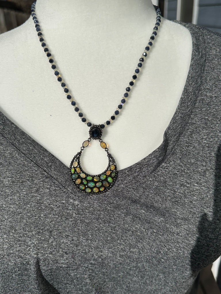 Gorgeous Ethiopian Opal, Diamond and Sapphire Necklace