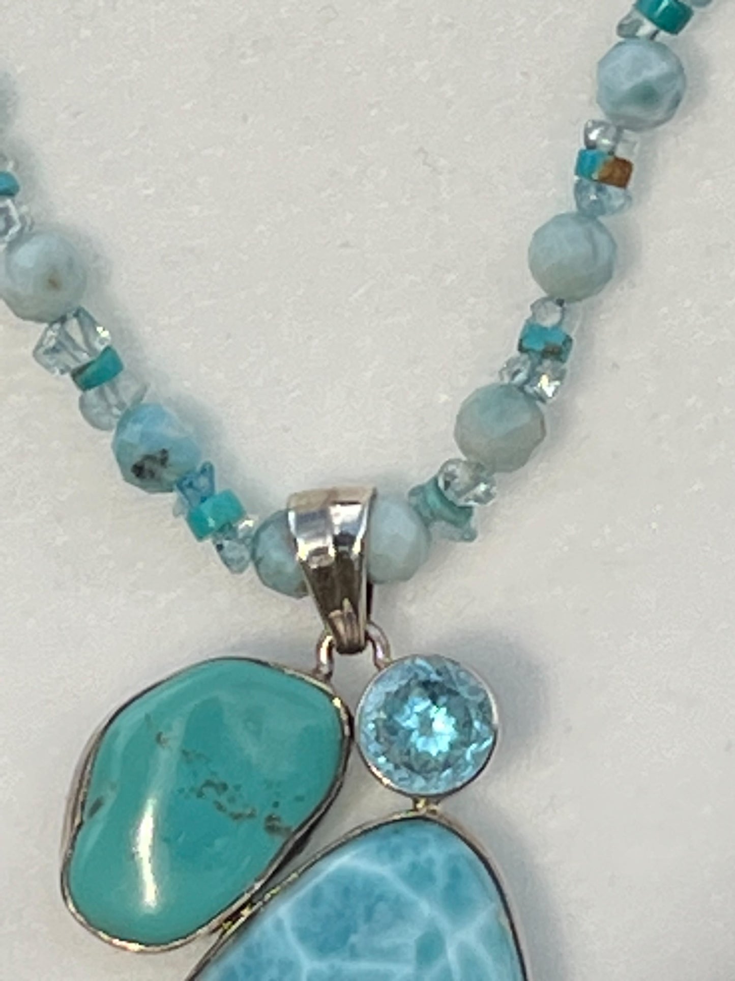 Larimar, Turquoise and Sky Blue Topaz Necklace