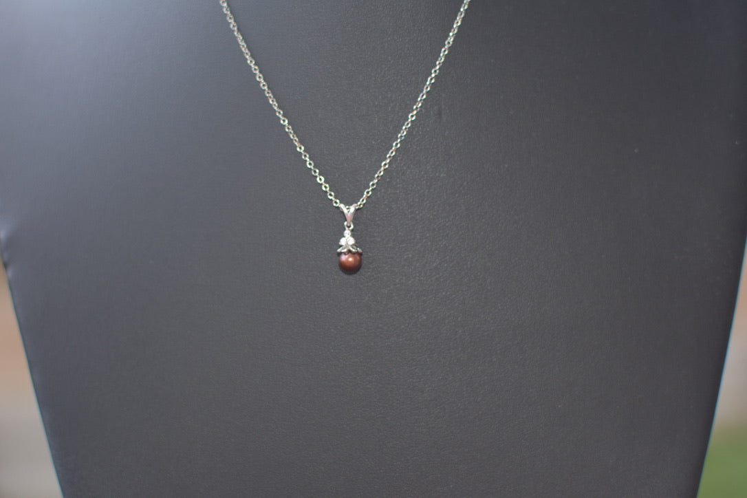 Sterling Silver, Cubic Zirconia and Brown pearl necklace
