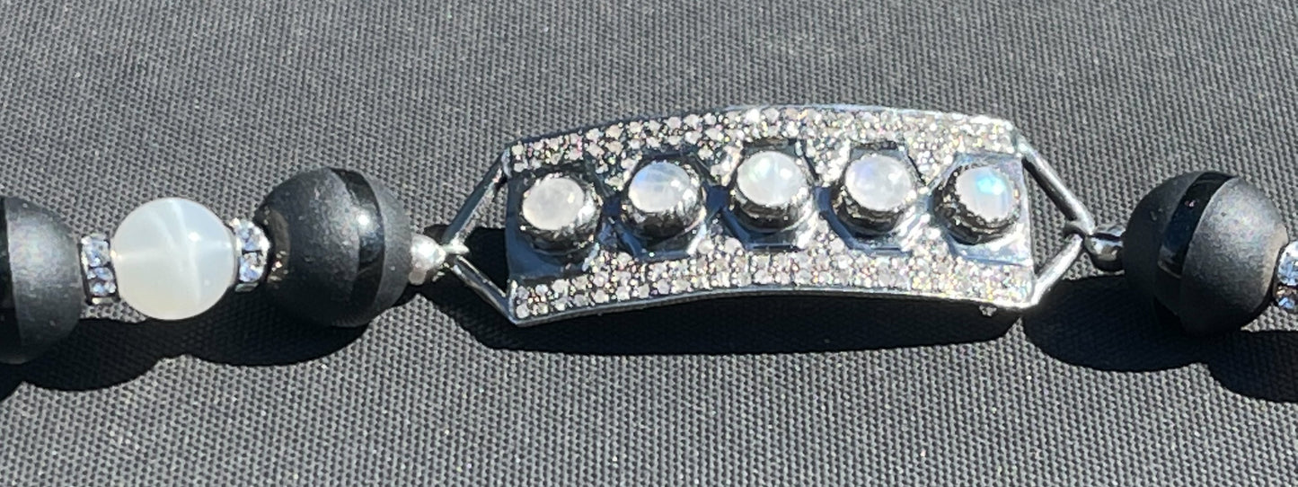 Diamond Moonstone Black Onyx and Swarovski Crystal Bracelet