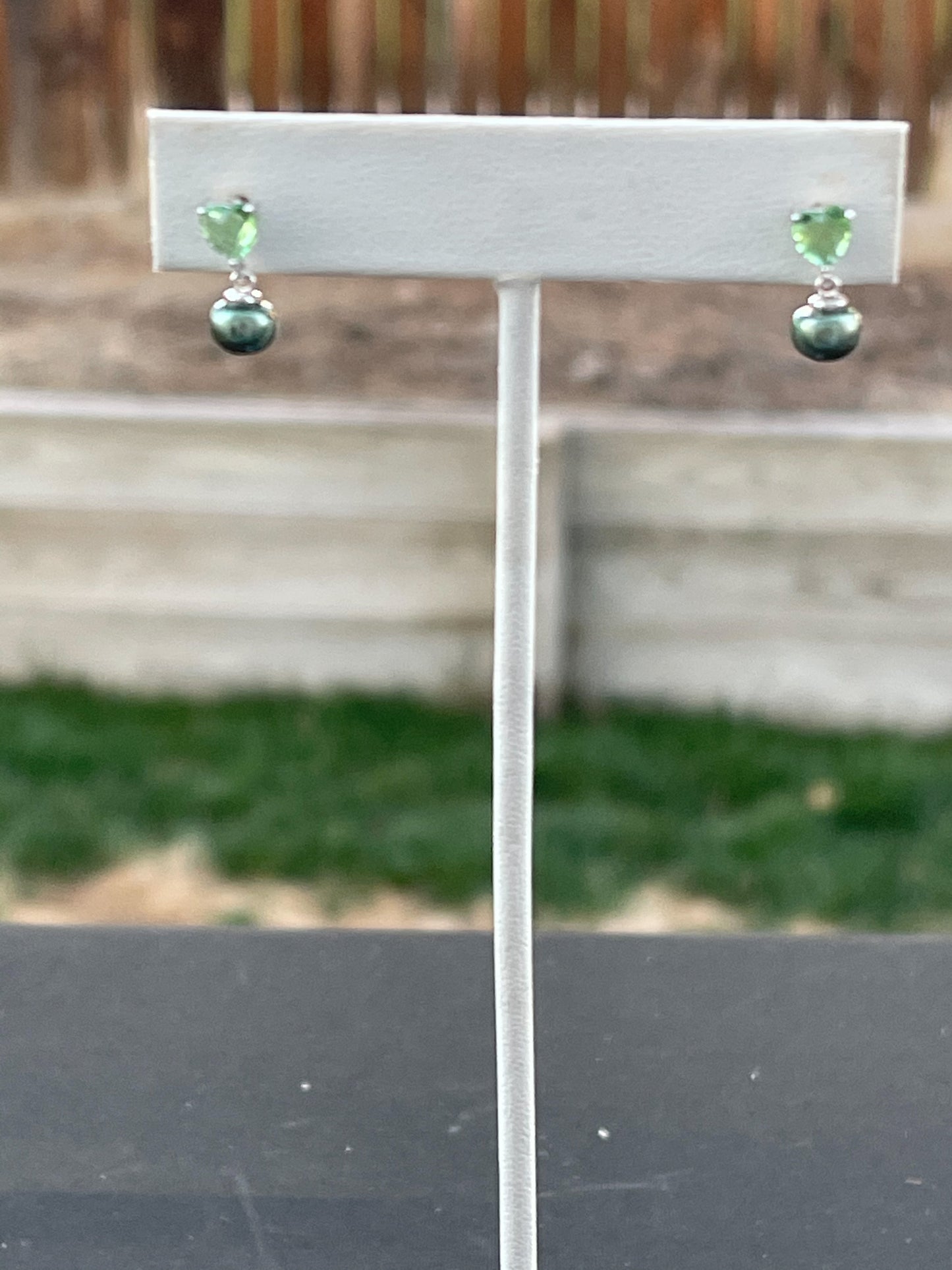 Green Cubic Zirconia and Pearl Earring