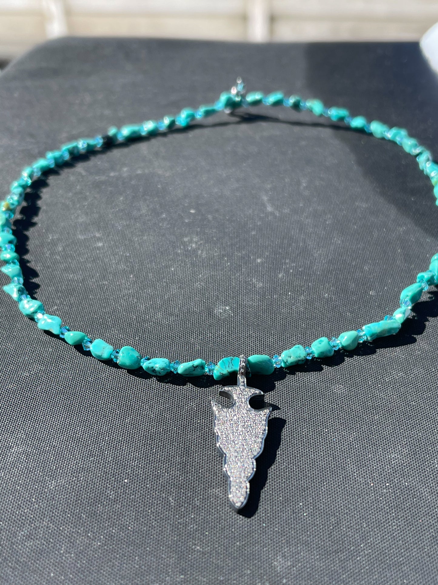 Turquoise Diamond and Swarovski Crystal Arrowhead Necklace
