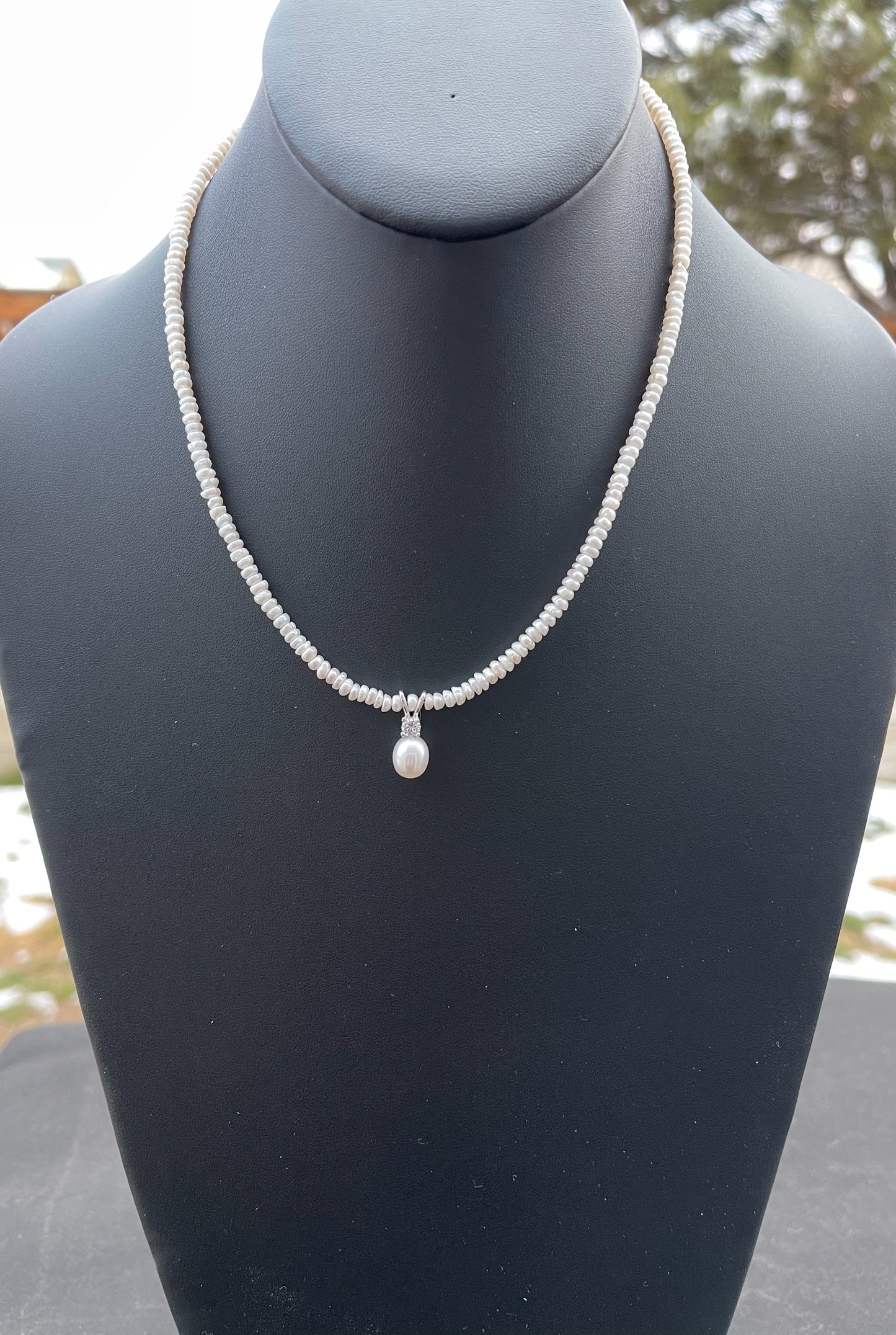 Freshwater pearl and cubic zirconia necklace